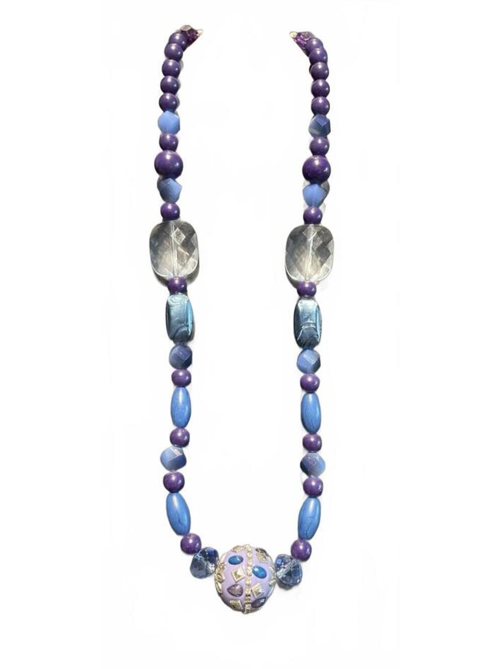 Beautiful Blue And Purple Beaded Necklace Costume Jewelry #117